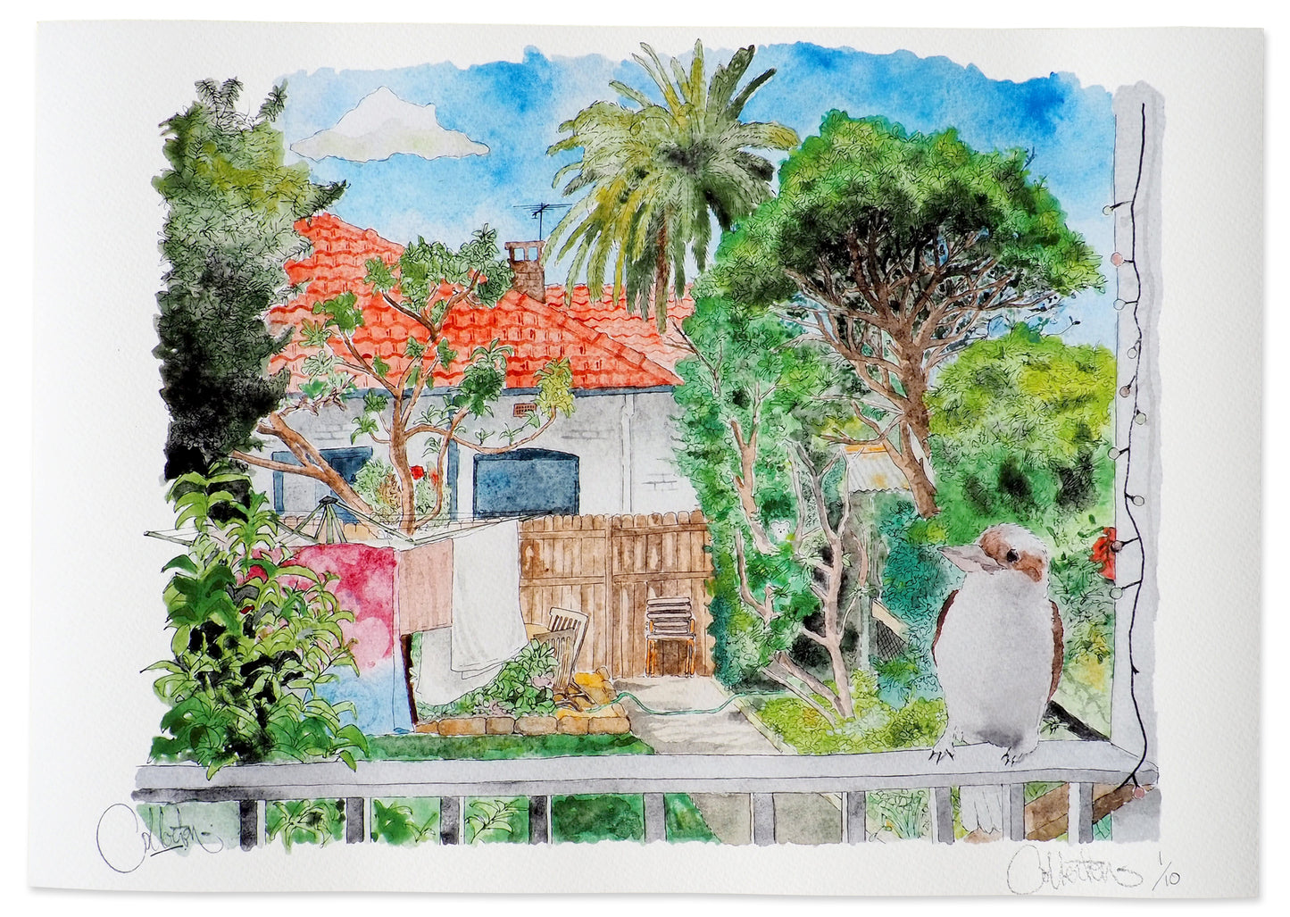 Backyard at 9 George with Kookaburra - Giclee Print