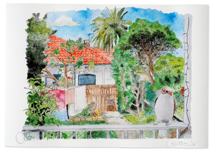 Backyard at 9 George with Kookaburra - Giclee Print